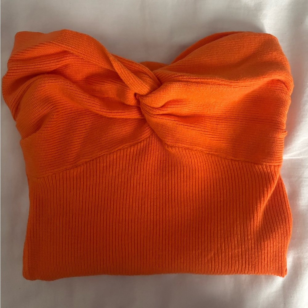 Bright Orange Knotted Twist Tube Top